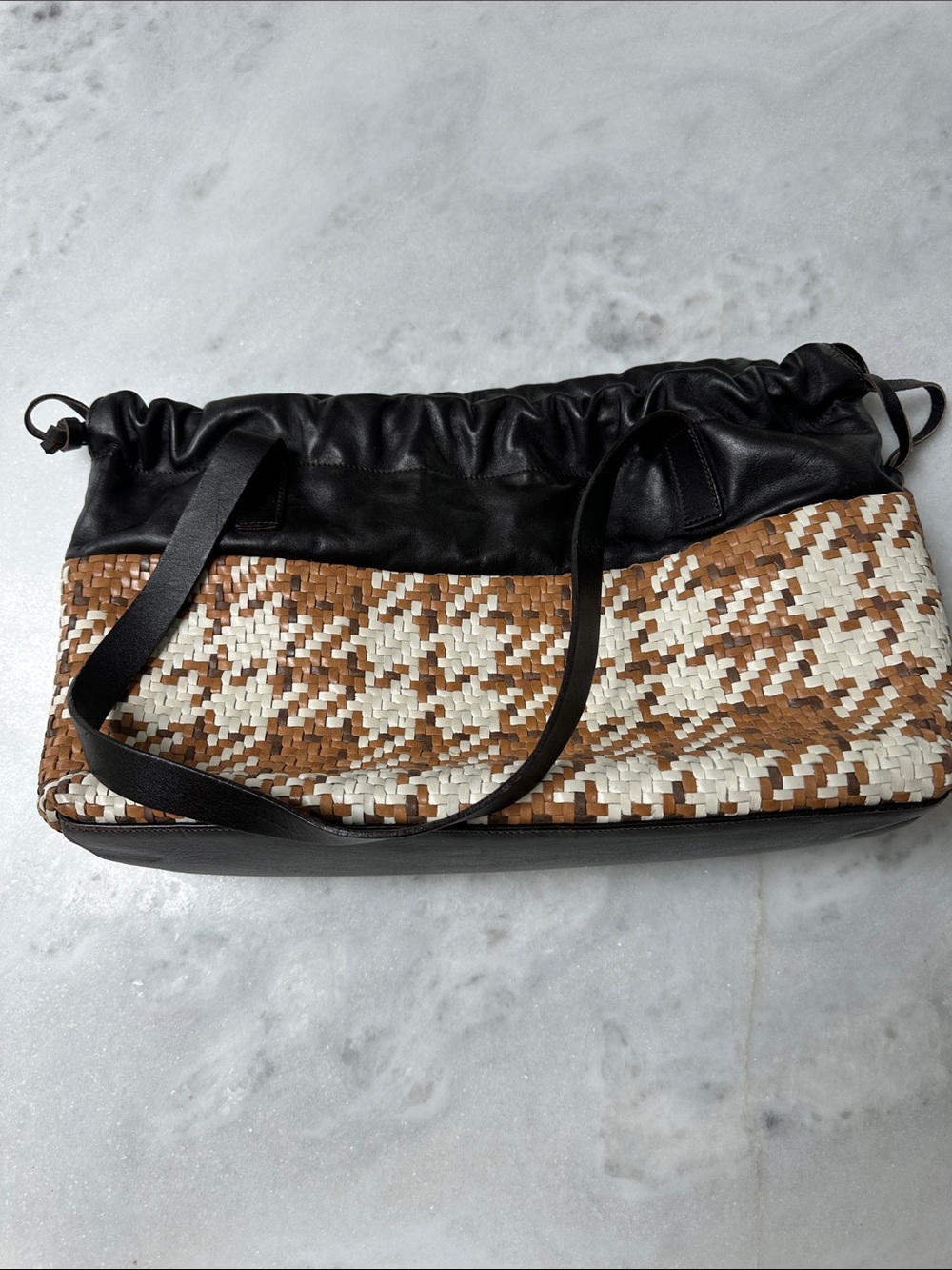 Falor Italy Woven Brown, White & Black Leather